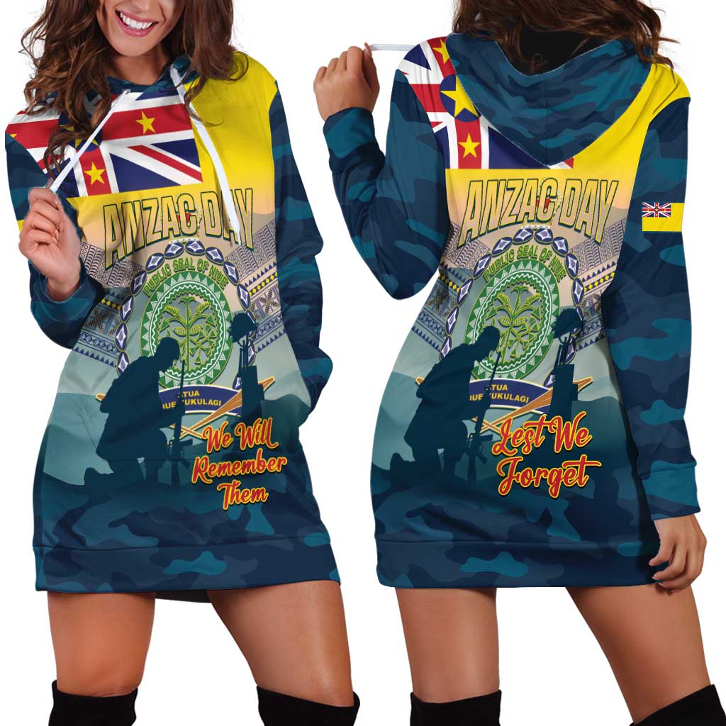 Niue ANZAC Day Hoodie Dress We Will Remember Them Camouflage Style