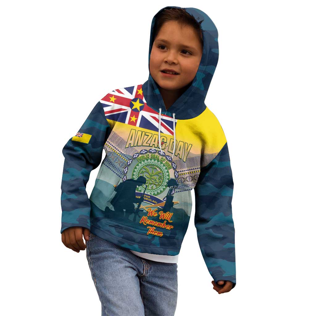 Niue ANZAC Day Kid Hoodie We Will Remember Them Camouflage Style