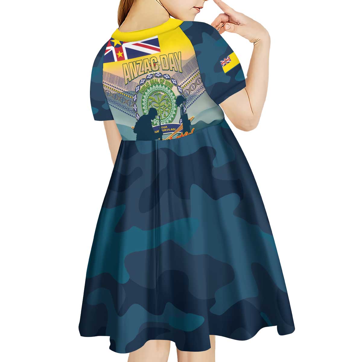 Niue ANZAC Day Kid Short Sleeve Dress We Will Remember Them Camouflage Style