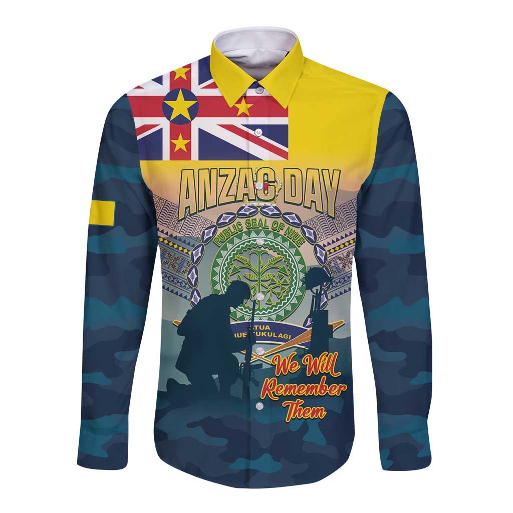 Niue ANZAC Day Long Sleeve Button Shirt We Will Remember Them Camouflage Style