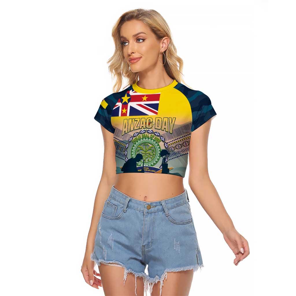 Niue ANZAC Day Raglan Cropped T Shirt We Will Remember Them Camouflage Style