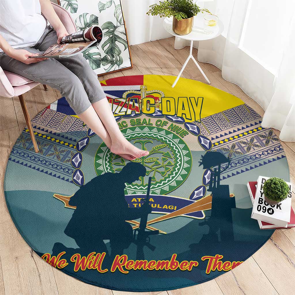 Niue ANZAC Day Round Carpet We Will Remember Them Camouflage Style