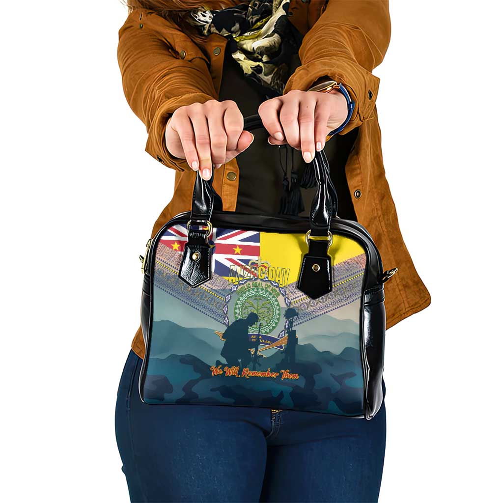 Niue ANZAC Day Shoulder Handbag We Will Remember Them Camouflage Style