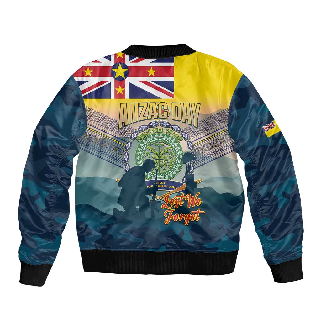 Niue ANZAC Day Sleeve Zip Bomber Jacket We Will Remember Them Camouflage Style LT14 - Polynesian Pride