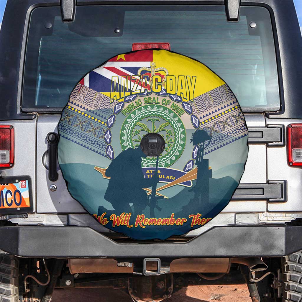 Niue ANZAC Day Spare Tire Cover We Will Remember Them Camouflage Style