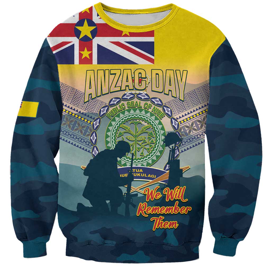 Niue ANZAC Day Sweatshirt We Will Remember Them Camouflage Style