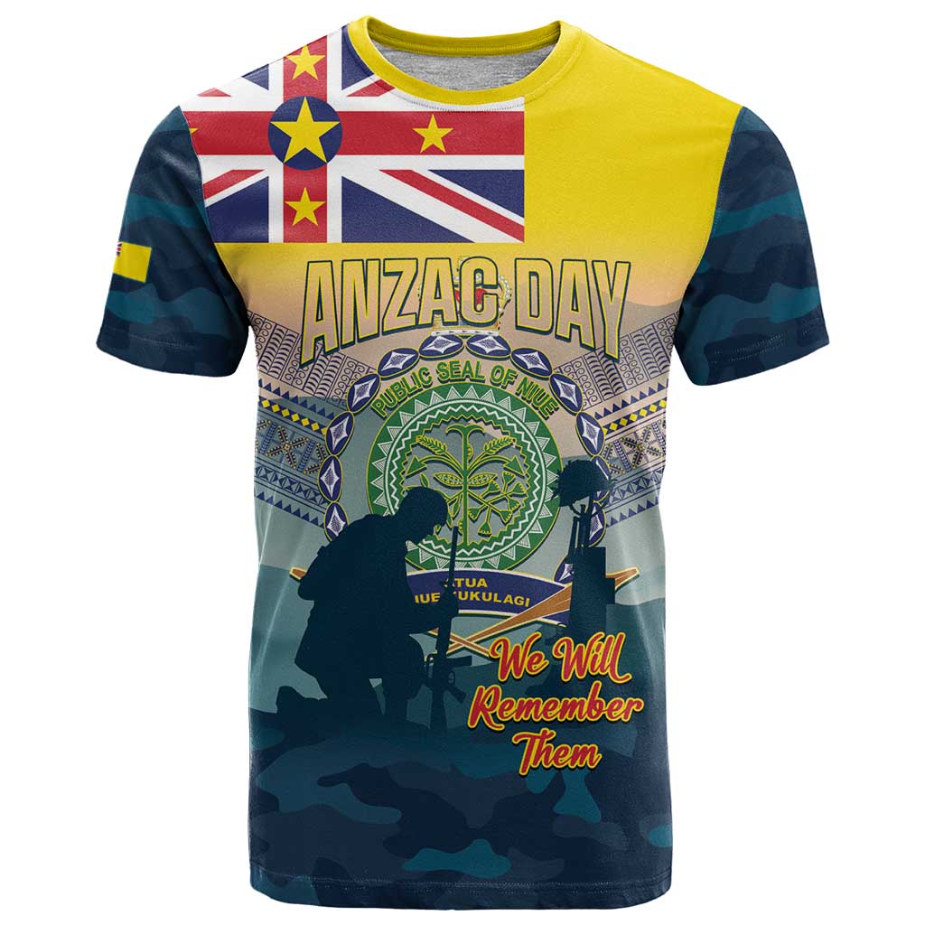 Niue ANZAC Day T Shirt We Will Remember Them Camouflage Style