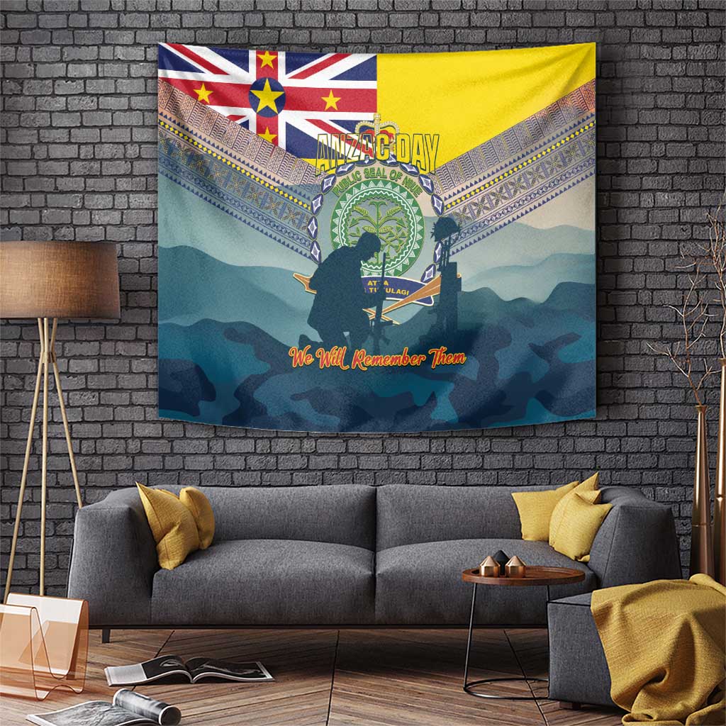 Niue ANZAC Day Tapestry We Will Remember Them Camouflage Style