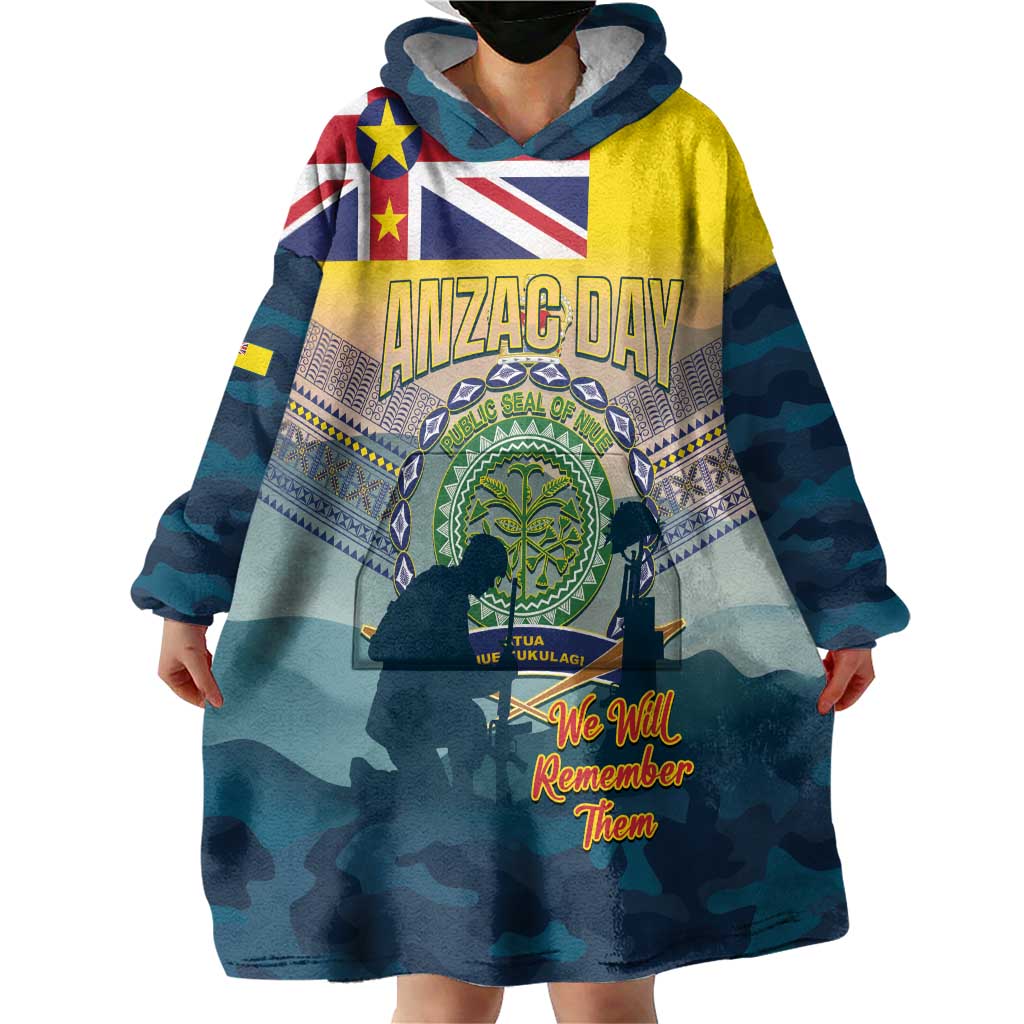Niue ANZAC Day Wearable Blanket Hoodie We Will Remember Them Camouflage Style