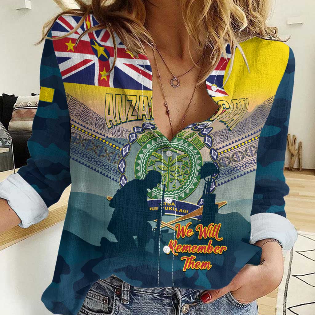 Niue ANZAC Day Women Casual Shirt We Will Remember Them Camouflage Style
