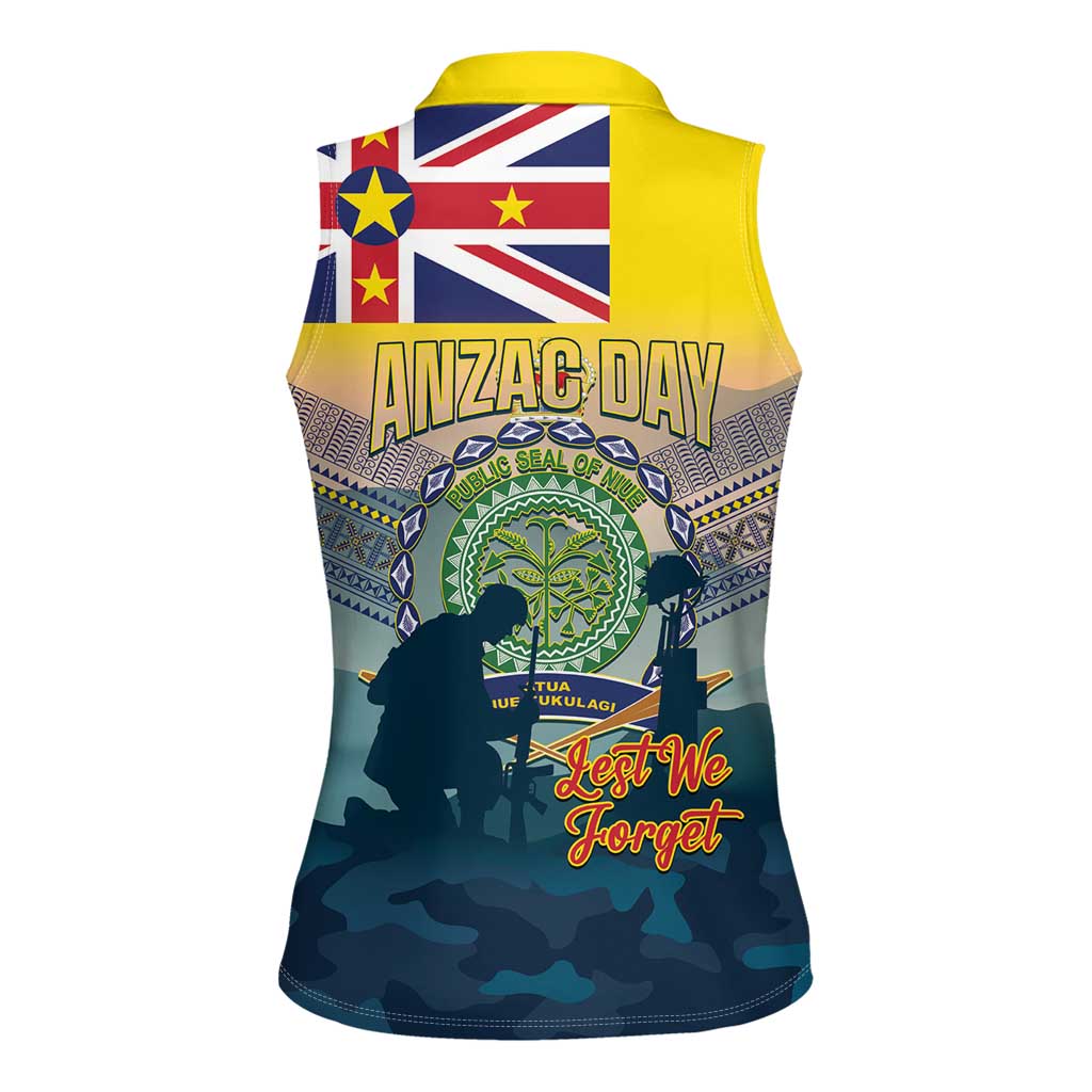 Niue ANZAC Day Women Sleeveless Polo Shirt We Will Remember Them Camouflage Style