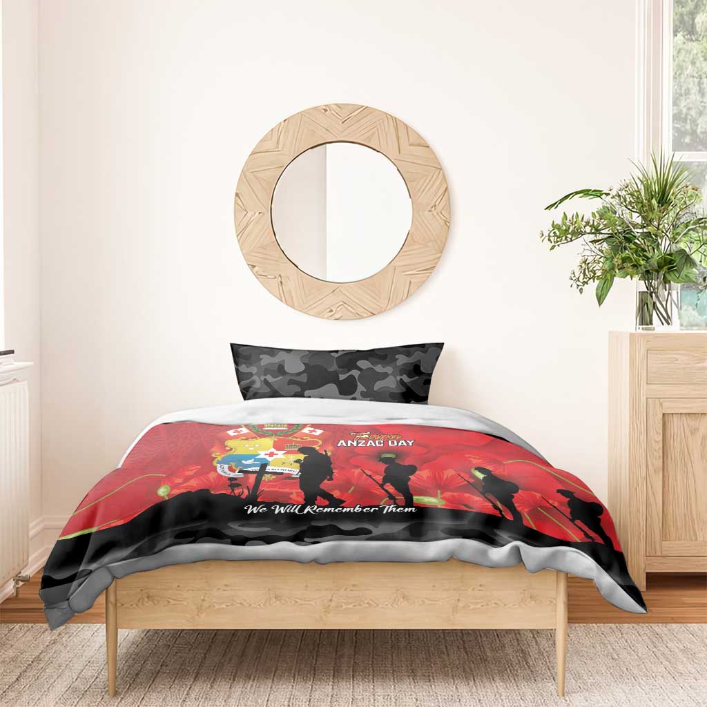 Tonga ANZAC Day Bedding Set Ngatu Pattern We Will Remember Them