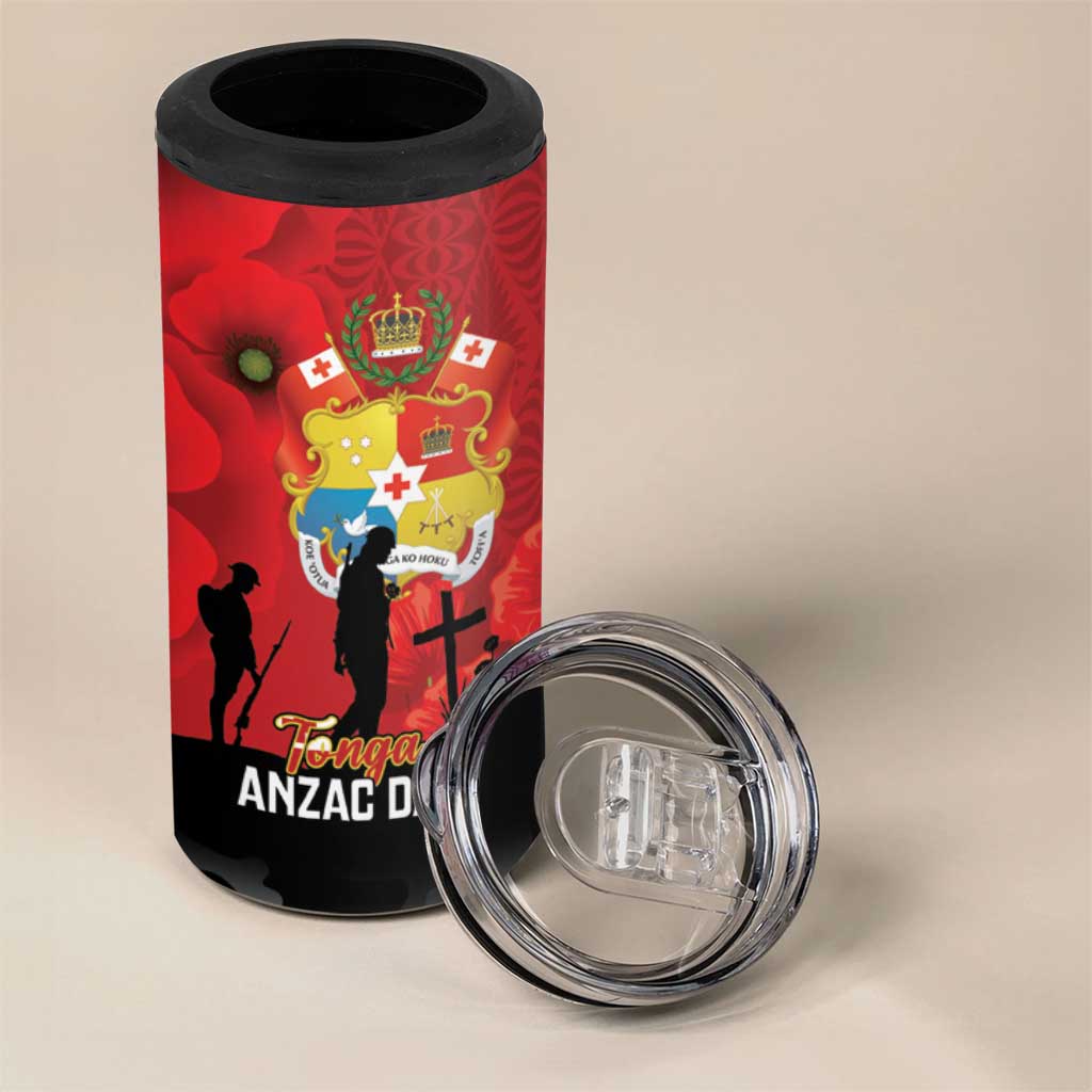 Tonga ANZAC Day 4 in 1 Can Cooler Tumbler Ngatu Pattern We Will Remember Them