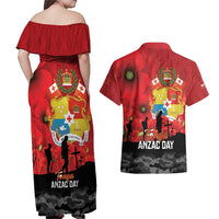 Tonga ANZAC Day Couples Matching Off Shoulder Maxi Dress and Hawaiian Shirt Ngatu Pattern We Will Remember Them