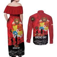 Tonga ANZAC Day Couples Matching Off Shoulder Maxi Dress and Long Sleeve Button Shirt Ngatu Pattern We Will Remember Them