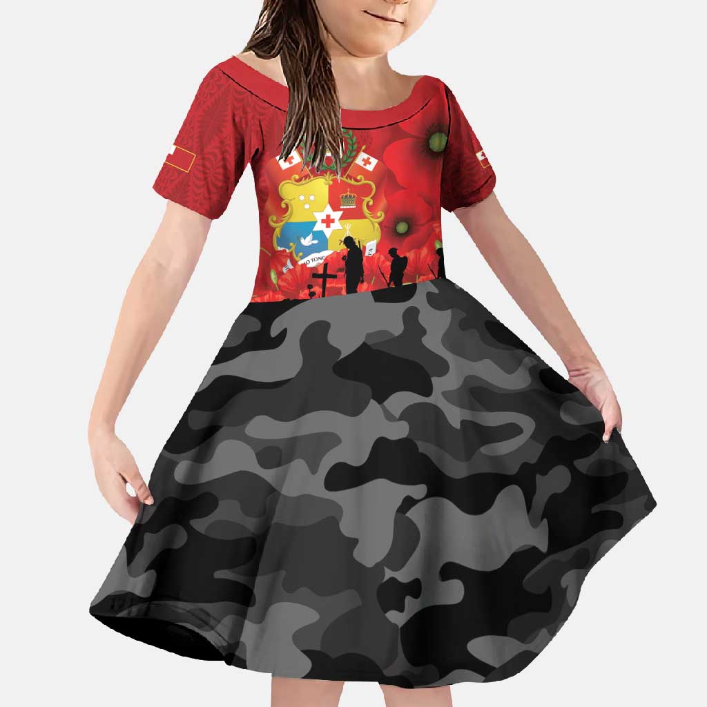 Tonga ANZAC Day Family Matching Mermaid Dress and Hawaiian Shirt Ngatu Pattern We Will Remember Them LT14 Daughter's Dress Red - Polynesian Pride