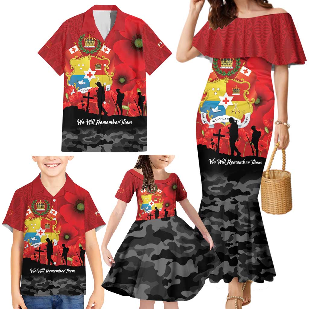 Tonga ANZAC Day Family Matching Mermaid Dress and Hawaiian Shirt Ngatu Pattern We Will Remember Them LT14 - Polynesian Pride