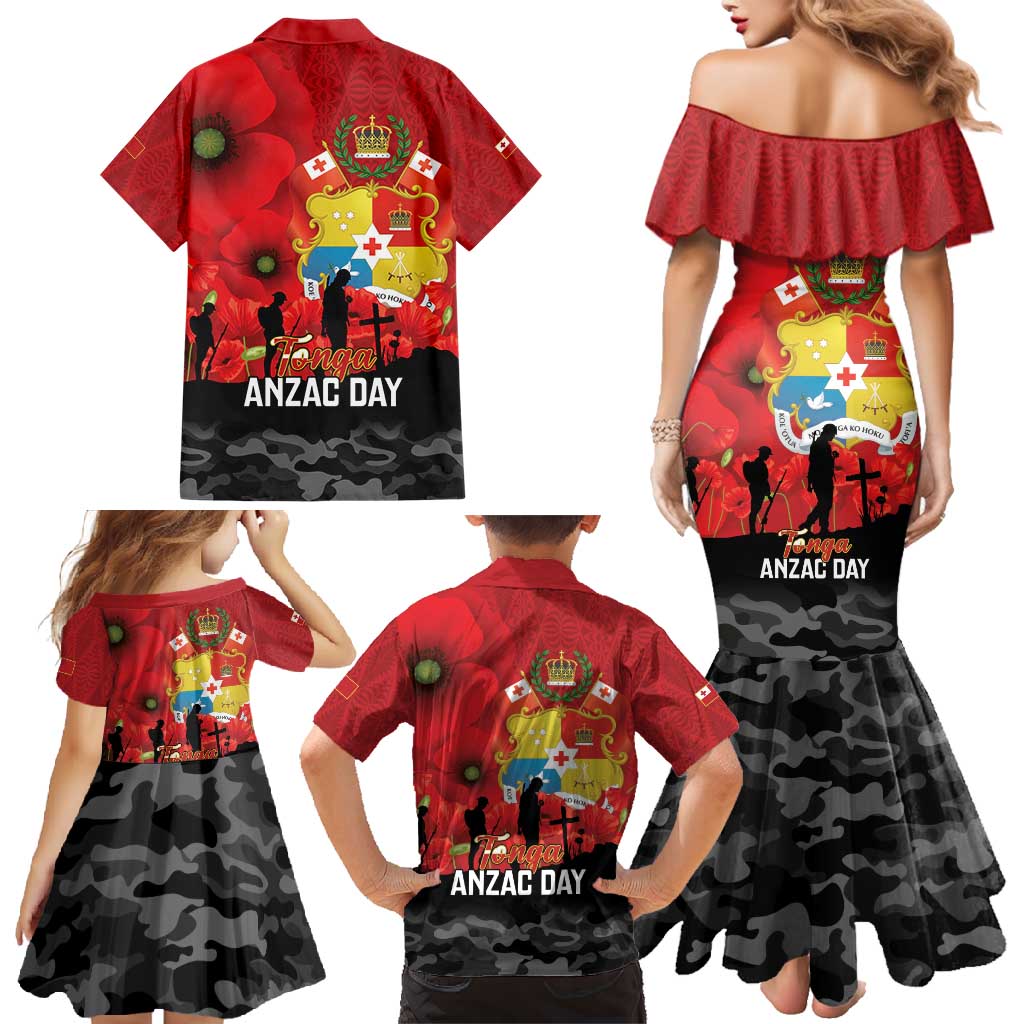 Tonga ANZAC Day Family Matching Mermaid Dress and Hawaiian Shirt Ngatu Pattern We Will Remember Them LT14 - Polynesian Pride