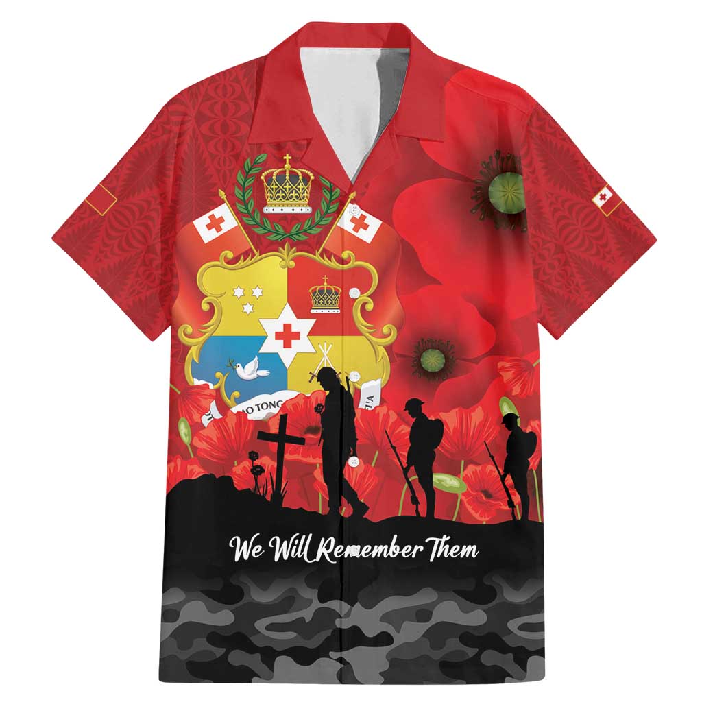 Tonga ANZAC Day Family Matching Mermaid Dress and Hawaiian Shirt Ngatu Pattern We Will Remember Them LT14 Dad's Shirt - Short Sleeve Red - Polynesian Pride