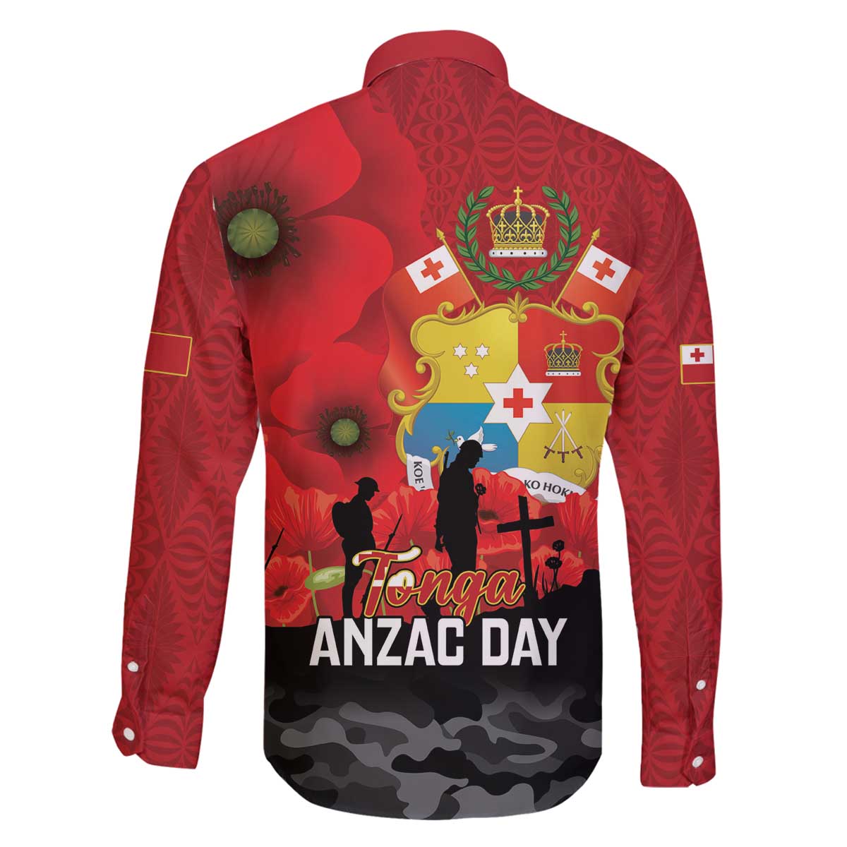 Tonga ANZAC Day Family Matching Off The Shoulder Long Sleeve Dress and Hawaiian Shirt Ngatu Pattern We Will Remember Them