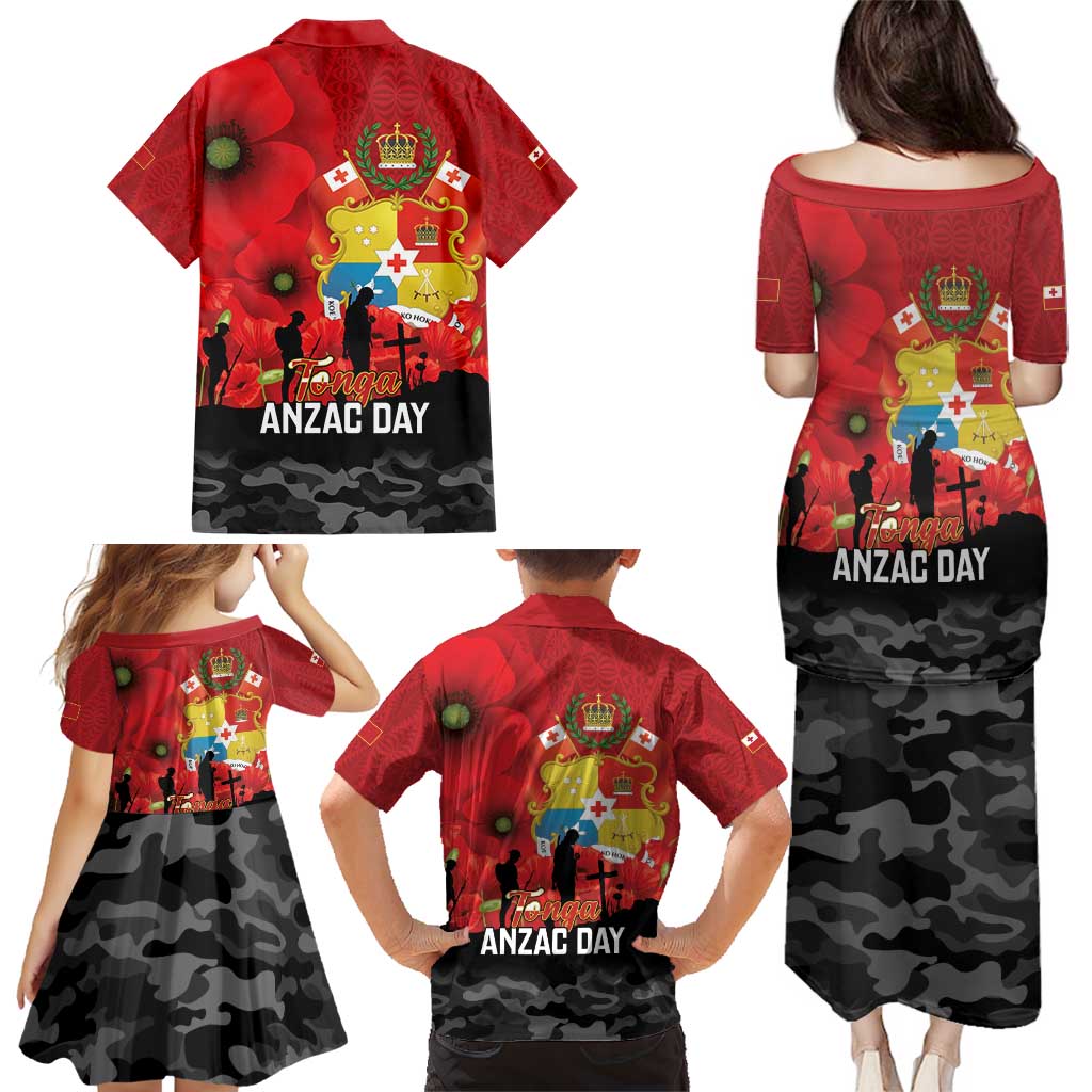 Tonga ANZAC Day Family Matching Puletasi and Hawaiian Shirt Ngatu Pattern We Will Remember Them LT14 - Polynesian Pride