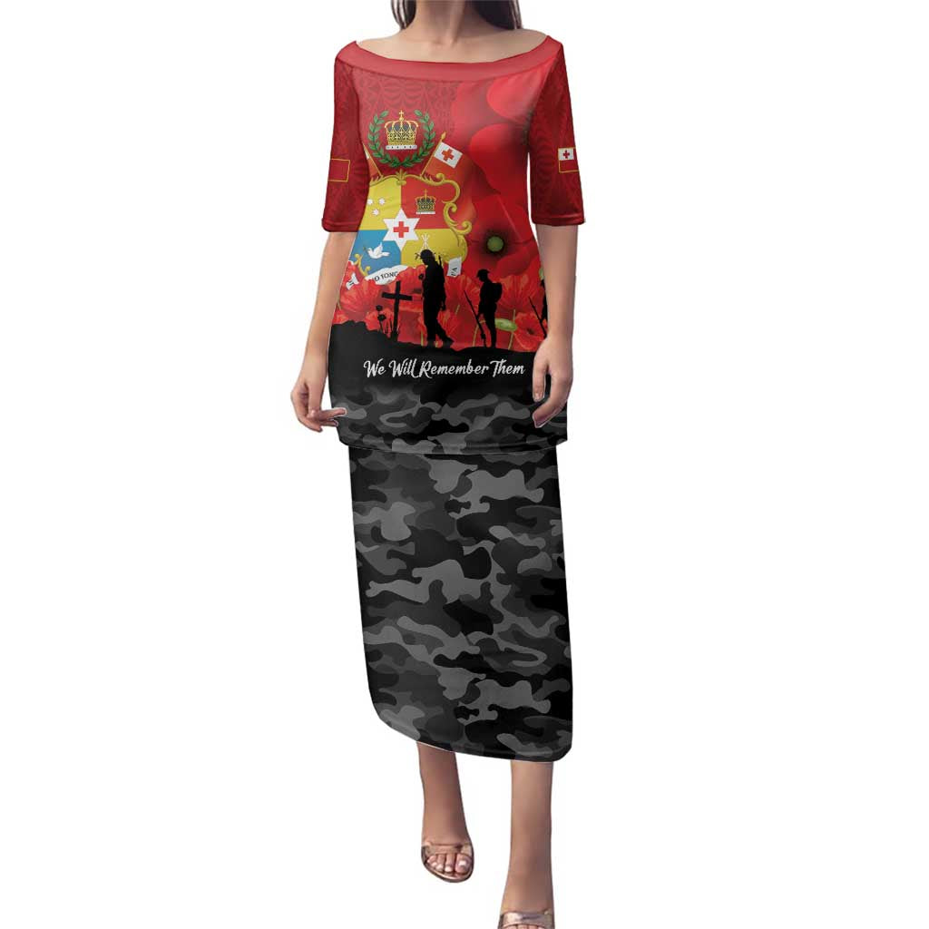 Tonga ANZAC Day Family Matching Puletasi and Hawaiian Shirt Ngatu Pattern We Will Remember Them LT14 Mom's Dress Red - Polynesian Pride