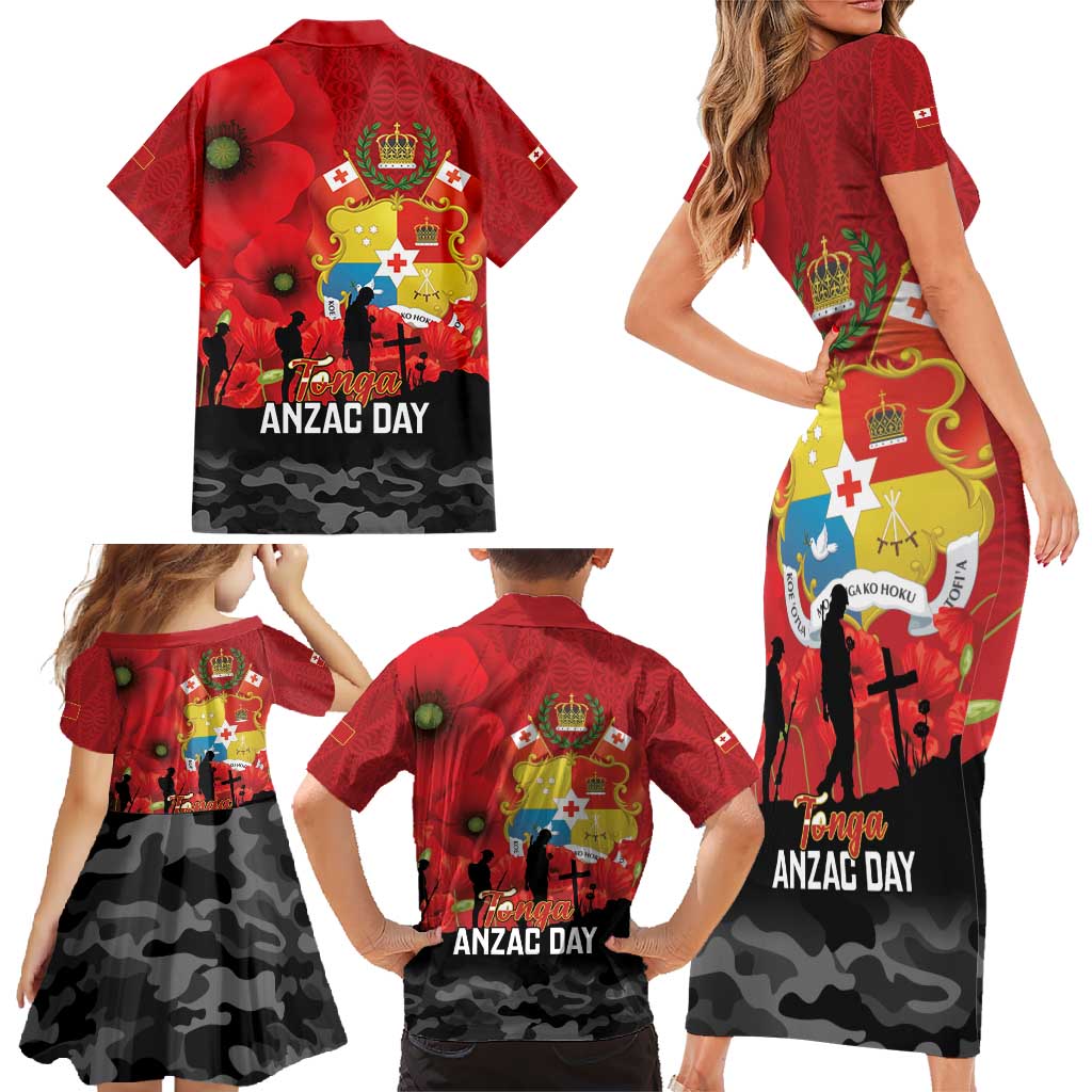 Tonga ANZAC Day Family Matching Short Sleeve Bodycon Dress and Hawaiian Shirt Ngatu Pattern We Will Remember Them LT14 - Polynesian Pride