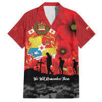 Tonga ANZAC Day Family Matching Short Sleeve Bodycon Dress and Hawaiian Shirt Ngatu Pattern We Will Remember Them LT14 Dad's Shirt - Short Sleeve Red - Polynesian Pride