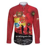 Tonga ANZAC Day Family Matching Short Sleeve Bodycon Dress and Hawaiian Shirt Ngatu Pattern We Will Remember Them LT14 Dad's Shirt - Long Sleeve Red - Polynesian Pride