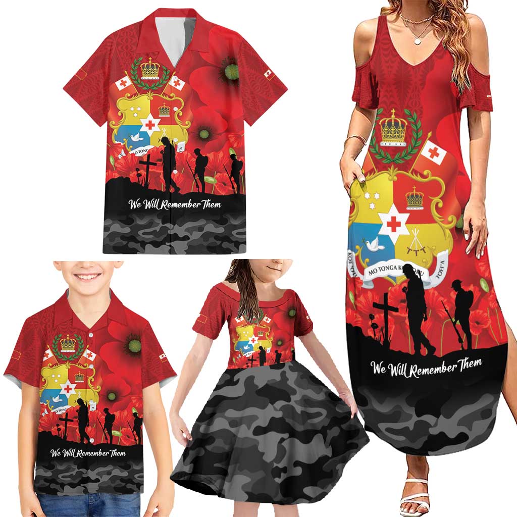 Tonga ANZAC Day Family Matching Summer Maxi Dress and Hawaiian Shirt Ngatu Pattern We Will Remember Them LT14 - Polynesian Pride
