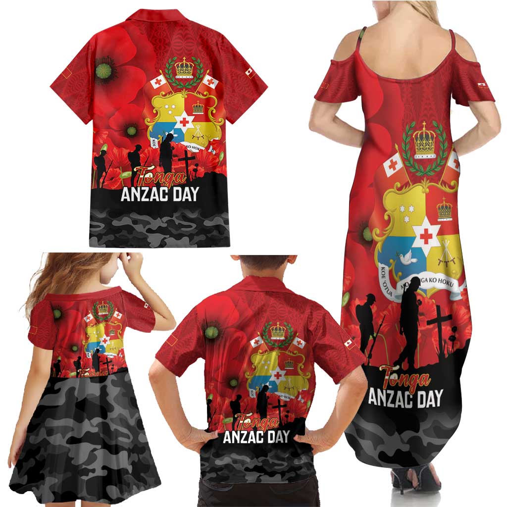 Tonga ANZAC Day Family Matching Summer Maxi Dress and Hawaiian Shirt Ngatu Pattern We Will Remember Them LT14 - Polynesian Pride