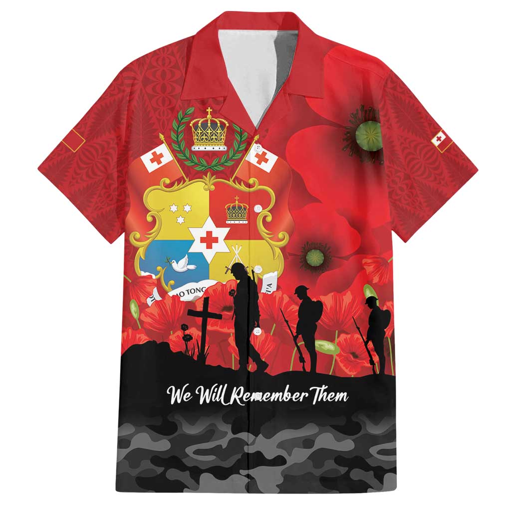 Tonga ANZAC Day Family Matching Summer Maxi Dress and Hawaiian Shirt Ngatu Pattern We Will Remember Them LT14 Dad's Shirt - Short Sleeve Red - Polynesian Pride