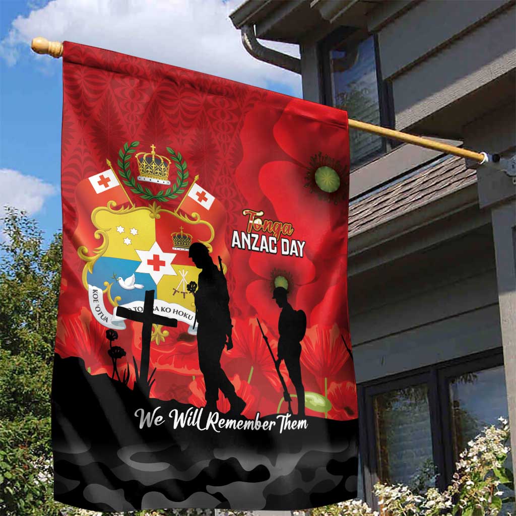 Tonga ANZAC Day Garden Flag Ngatu Pattern We Will Remember Them