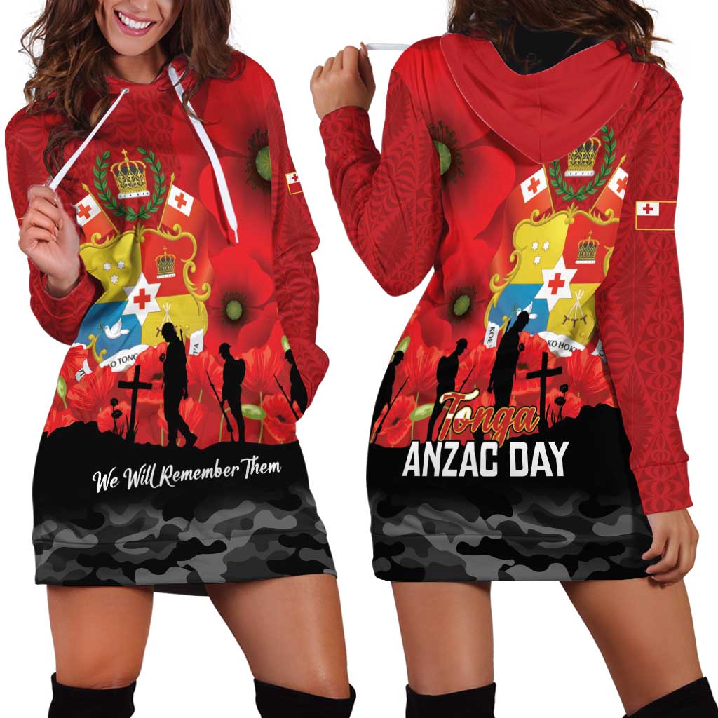 Tonga ANZAC Day Hoodie Dress Ngatu Pattern We Will Remember Them LT14 - Polynesian Pride