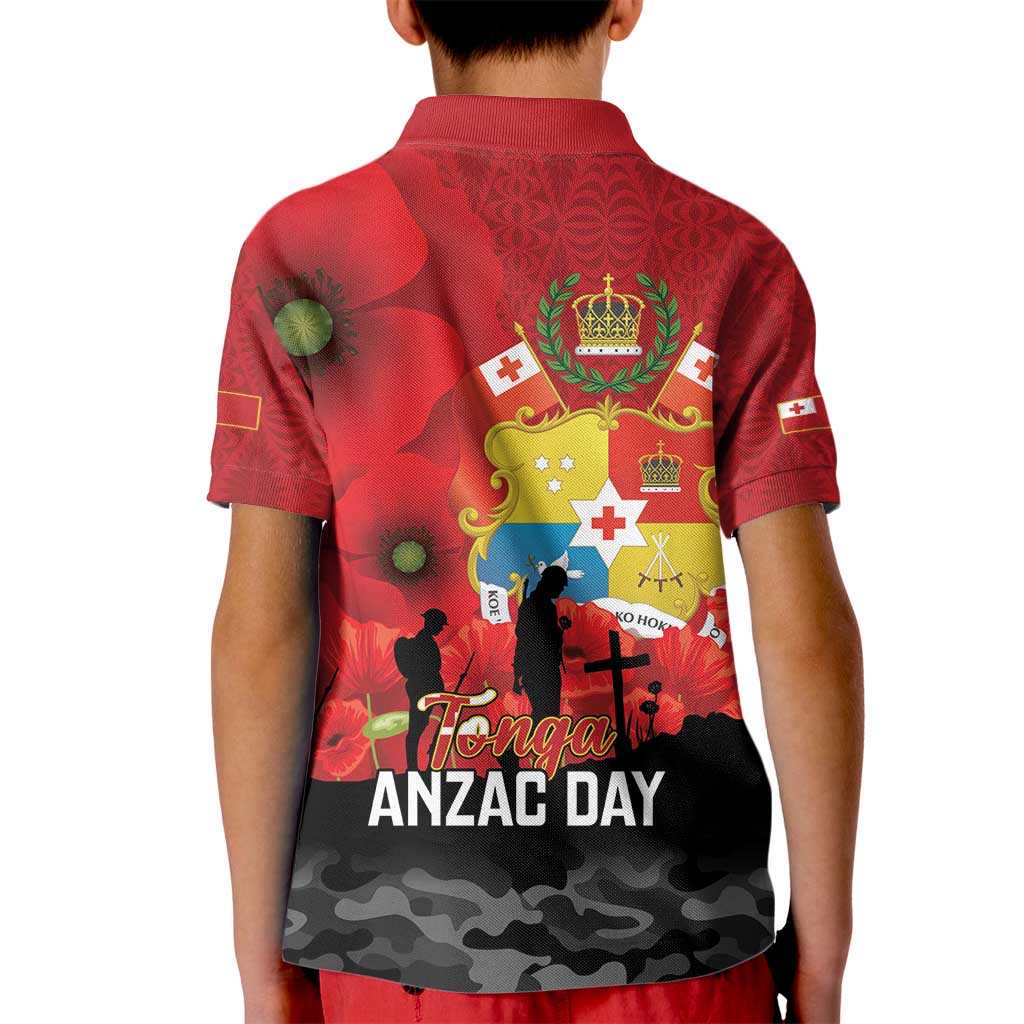 Tonga ANZAC Day Kid Polo Shirt Ngatu Pattern We Will Remember Them LT14 - Polynesian Pride
