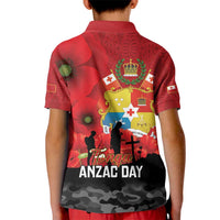 Tonga ANZAC Day Kid Polo Shirt Ngatu Pattern We Will Remember Them LT14 - Polynesian Pride
