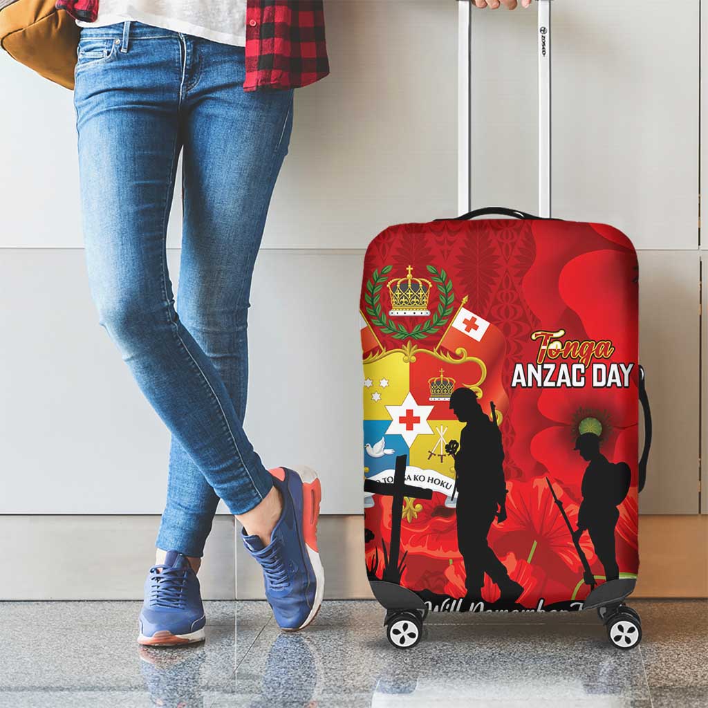Tonga ANZAC Day Luggage Cover Ngatu Pattern We Will Remember Them