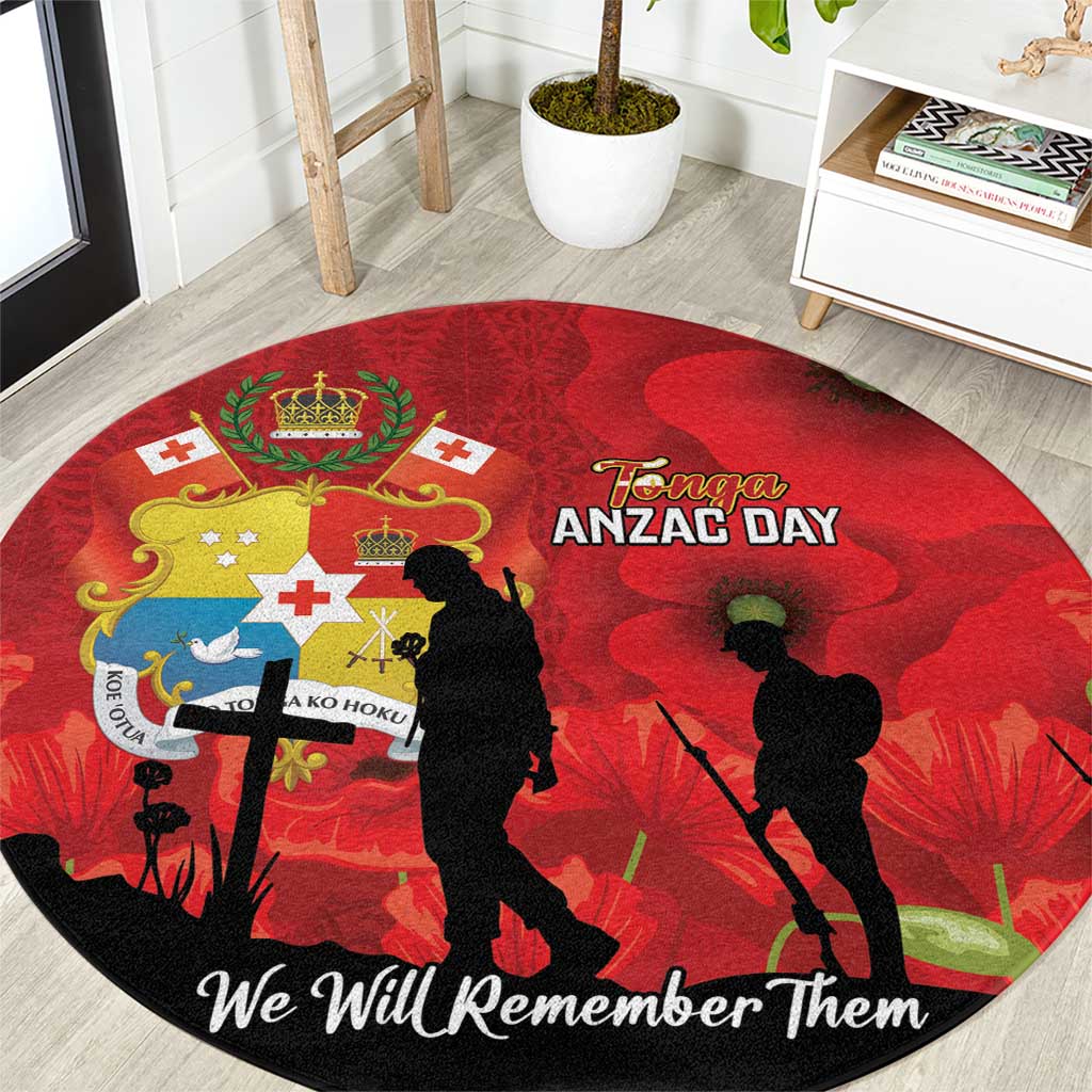 Tonga ANZAC Day Round Carpet Ngatu Pattern We Will Remember Them