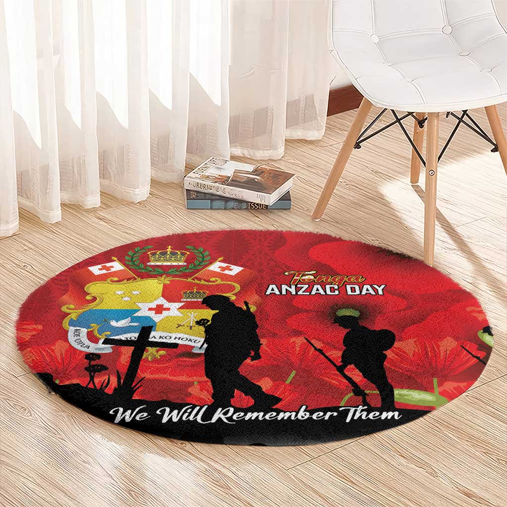 Tonga ANZAC Day Round Carpet Ngatu Pattern We Will Remember Them