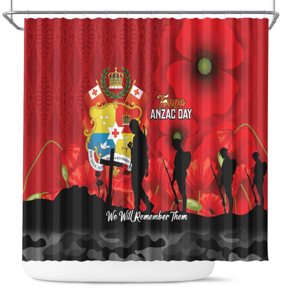 Tonga ANZAC Day Shower Curtain Ngatu Pattern We Will Remember Them