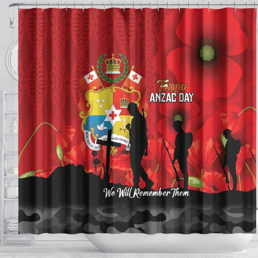 Tonga ANZAC Day Shower Curtain Ngatu Pattern We Will Remember Them