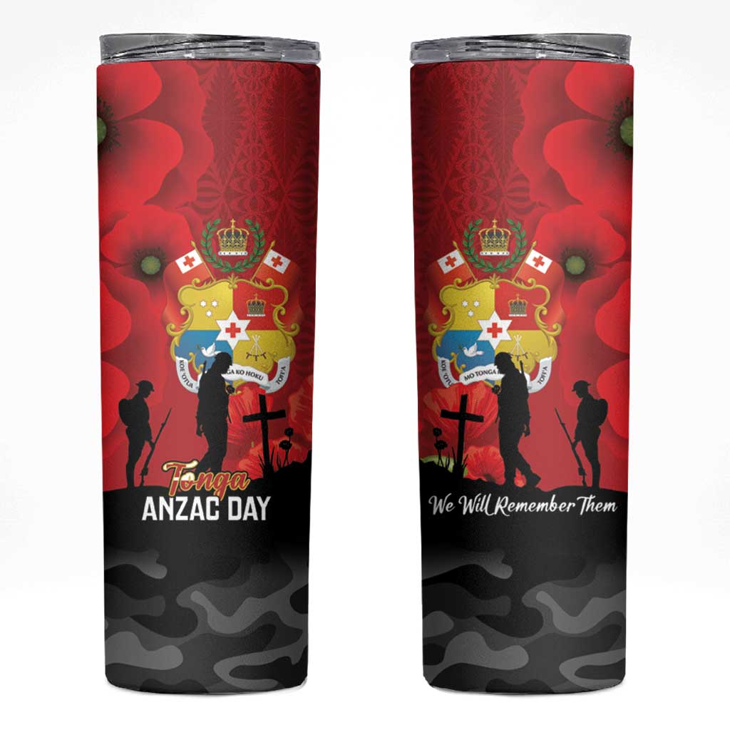 Tonga ANZAC Day Skinny Tumbler Ngatu Pattern We Will Remember Them