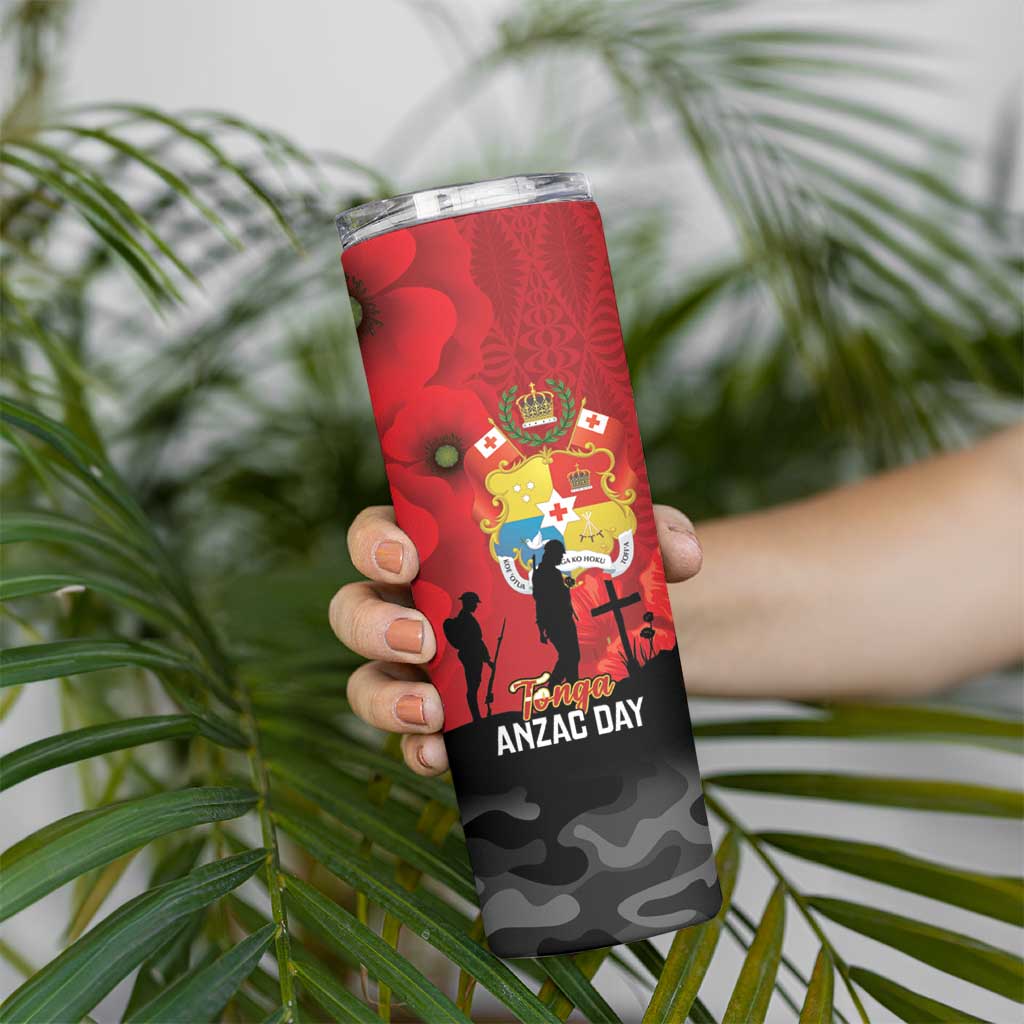 Tonga ANZAC Day Skinny Tumbler Ngatu Pattern We Will Remember Them