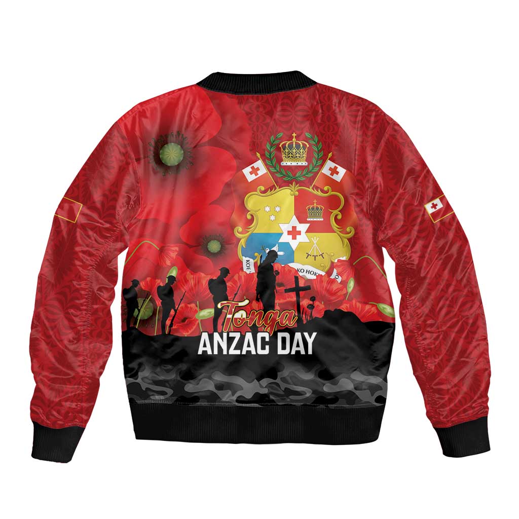Tonga ANZAC Day Sleeve Zip Bomber Jacket Ngatu Pattern We Will Remember Them LT14 - Polynesian Pride