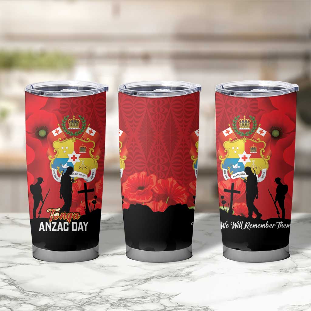 Tonga ANZAC Day Tumbler Cup Ngatu Pattern We Will Remember Them