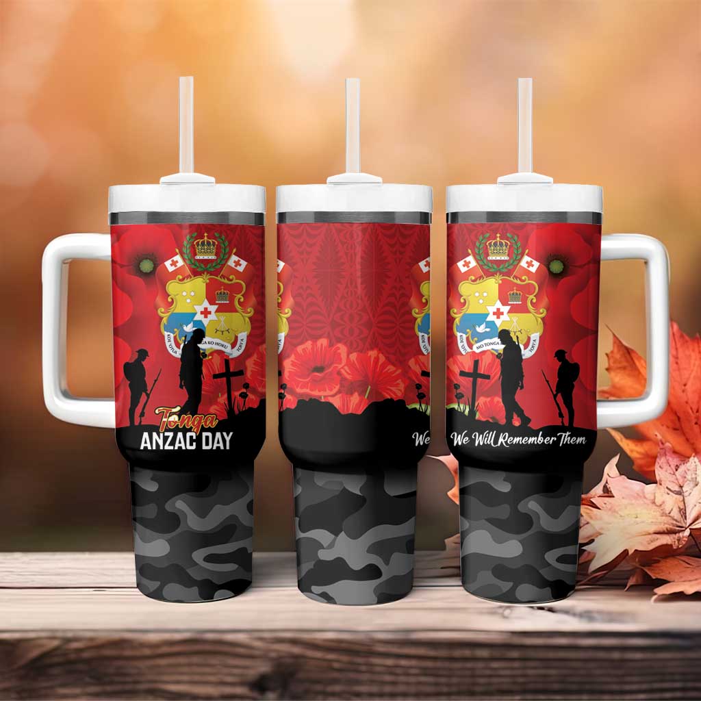 Tonga ANZAC Day Tumbler With Handle Ngatu Pattern We Will Remember Them