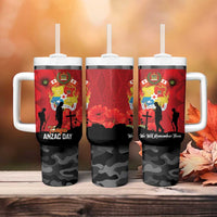 Tonga ANZAC Day Tumbler With Handle Ngatu Pattern We Will Remember Them