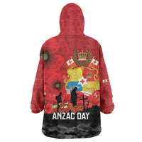 Tonga ANZAC Day Wearable Blanket Hoodie Ngatu Pattern We Will Remember Them