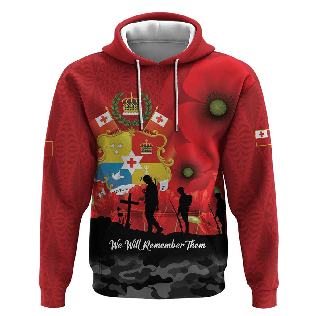 Tonga ANZAC Day Zip Hoodie Ngatu Pattern We Will Remember Them