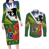 Cook Islands ANZAC Day Couples Matching Long Sleeve Bodycon Dress and Long Sleeve Button Shirt Last Post Lest We Forget
